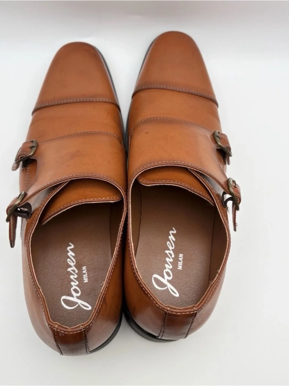Men's Double Monk Strap Oxfords - Cognac Brown Leather